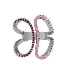 Duo Yüzük - Kök yakut ve pembe kuvars 8 ayar beyaz altın yüzük #juja7s