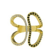 Duo Yüzük - Swarovski ve peridot 925 ayar altın kaplama gümüş yüzük #k4y0ak
