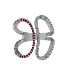 Kök yakut ve pırlanta 14 ayar beyaz altın yüzük (0.36 karat)