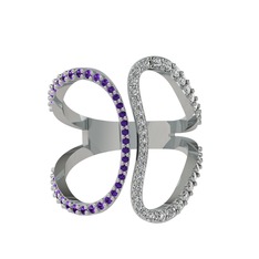 Ametist ve swarovski 14 ayar beyaz altın yüzük