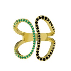 Duo Yüzük - Kök zümrüt ve siyah zirkon 18 ayar altın yüzük #kw4pdr