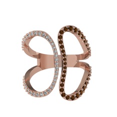 Duo Yüzük - Swarovski ve dumanlı kuvars 18 ayar rose altın yüzük #l0f6ss