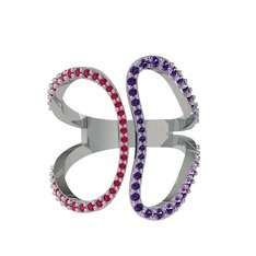 Duo Yüzük - Rodolit garnet ve ametist 8 ayar beyaz altın yüzük #lbo62b