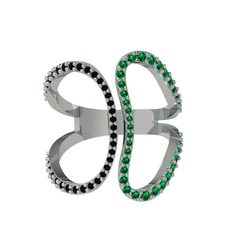 Siyah zirkon ve yeşil kuvars 14 ayar beyaz altın yüzük