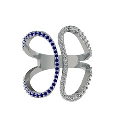 Duo Yüzük - Lab safir ve beyaz zirkon 8 ayar beyaz altın yüzük #lmifnq