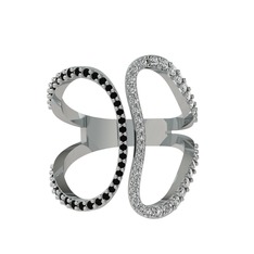 Duo Yüzük - Siyah zirkon ve swarovski 14 ayar beyaz altın yüzük #lr6dok
