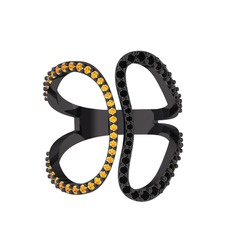 Duo Yüzük - Sitrin ve siyah zirkon 925 ayar siyah rodyum kaplama gümüş yüzük #mtl0y6