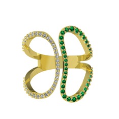 Duo Yüzük - Swarovski ve yeşil kuvars 14 ayar altın yüzük #muxh2