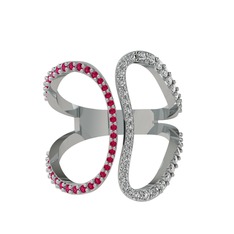 Duo Yüzük - Rodolit garnet ve swarovski 14 ayar beyaz altın yüzük #nfn68w