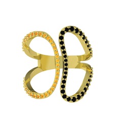 Duo Yüzük - Sitrin ve siyah zirkon 14 ayar altın yüzük #nmtg5z