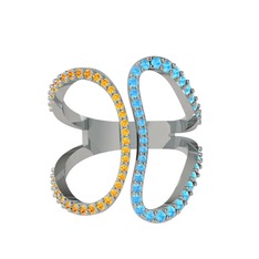 Duo Yüzük - Sitrin ve akuamarin 14 ayar beyaz altın yüzük #o6htx3