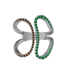 Dumanlı kuvars ve yeşil kuvars 8 ayar beyaz altın yüzük