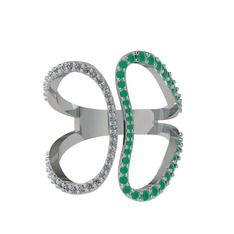 Duo Yüzük - Pırlanta ve kök zümrüt 18 ayar beyaz altın yüzük (0.27 karat) #opdgbo