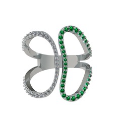 Duo Yüzük - Pırlanta ve yeşil kuvars 8 ayar beyaz altın yüzük (0.27 karat) #ov1ejk