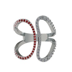 Garnet ve pırlanta 14 ayar beyaz altın yüzük (0.36 karat)