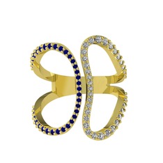 Duo Yüzük - Lab safir ve swarovski 8 ayar altın yüzük #p6ezlu
