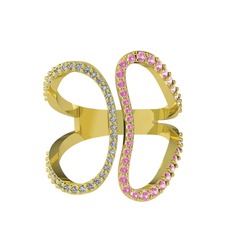 Swarovski ve pembe kuvars 14 ayar altın yüzük