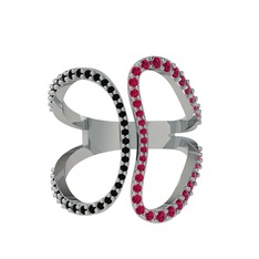 Siyah zirkon ve rodolit garnet 18 ayar beyaz altın yüzük