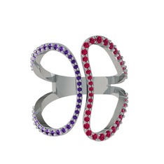 Ametist ve rodolit garnet 18 ayar beyaz altın yüzük