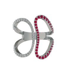 Duo Yüzük - Swarovski ve rodolit garnet 8 ayar beyaz altın yüzük #qcs24t