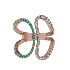 Duo Yüzük - Kök zümrüt ve beyaz zirkon 8 ayar rose altın yüzük #qmy65i