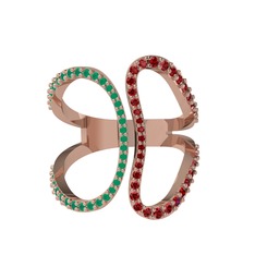 Kök zümrüt ve garnet 14 ayar rose altın yüzük