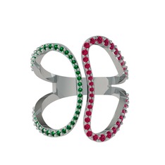 Duo Yüzük - Yeşil kuvars ve rodolit garnet 925 ayar gümüş yüzük #runevn