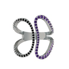 Duo Yüzük - Siyah zirkon ve ametist 18 ayar beyaz altın yüzük #rw7buh