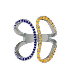 Lab safir ve sitrin 18 ayar beyaz altın yüzük