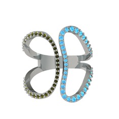 Duo Yüzük - Peridot ve akuamarin 18 ayar beyaz altın yüzük #tf14l9