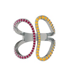 Rodolit garnet ve sitrin 18 ayar beyaz altın yüzük