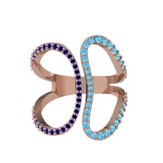 Duo Yüzük - Lab safir ve akuamarin 925 ayar rose altın kaplama gümüş yüzük #u8vst0