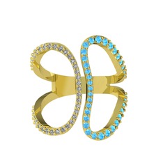 Duo Yüzük - Swarovski ve akuamarin 18 ayar altın yüzük #udzoky