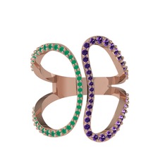 Duo Yüzük - Kök zümrüt ve ametist 18 ayar rose altın yüzük #ut6t8n