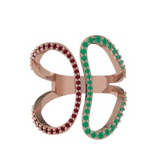 Duo Yüzük - Kök yakut ve kök zümrüt 18 ayar rose altın yüzük #utudjm