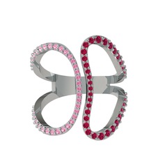 Pembe kuvars ve rodolit garnet 925 ayar gümüş yüzük