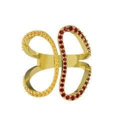 Duo Yüzük - Sitrin ve garnet 8 ayar altın yüzük #vtou3g