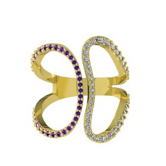 Duo Yüzük - Ametist ve beyaz zirkon 14 ayar altın yüzük #w2a48f