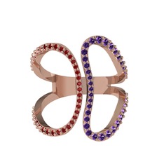 Garnet ve ametist 8 ayar rose altın yüzük