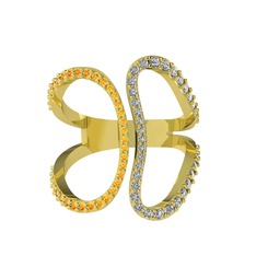 Duo Yüzük - Sitrin ve swarovski 925 ayar altın kaplama gümüş yüzük #wsc765