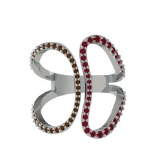 Duo Yüzük - Dumanlı kuvars ve kök yakut 925 ayar gümüş yüzük #xi3p2h