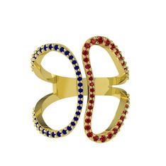 Duo Yüzük - Lab safir ve garnet 925 ayar altın kaplama gümüş yüzük #xokvlx