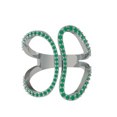 Duo Yüzük - Kök zümrüt 14 ayar beyaz altın yüzük #xt1v4c