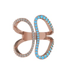 Duo Yüzük - Swarovski ve akuamarin 18 ayar rose altın yüzük #xxc11d