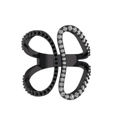 Duo Yüzük - Siyah zirkon ve beyaz zirkon 925 ayar siyah rodyum kaplama gümüş yüzük #y6f182