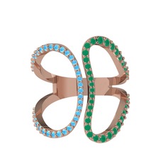 Duo Yüzük - Akuamarin ve kök zümrüt 18 ayar rose altın yüzük #yci9gk