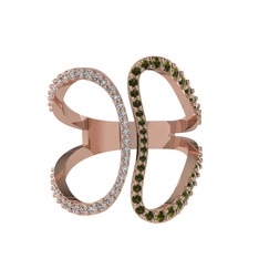 Duo Yüzük - Swarovski ve peridot 925 ayar rose altın kaplama gümüş yüzük #yz5fa7