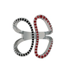 Duo Yüzük - Siyah zirkon ve garnet 14 ayar beyaz altın yüzük #z1je4r