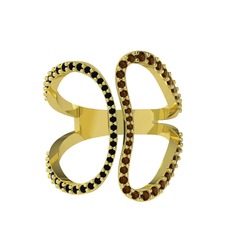 Duo Yüzük - Siyah zirkon ve dumanlı kuvars 925 ayar altın kaplama gümüş yüzük #zrgfe3