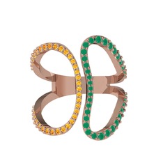 Duo Yüzük - Sitrin ve kök zümrüt 925 ayar rose altın kaplama gümüş yüzük #zwq6jt